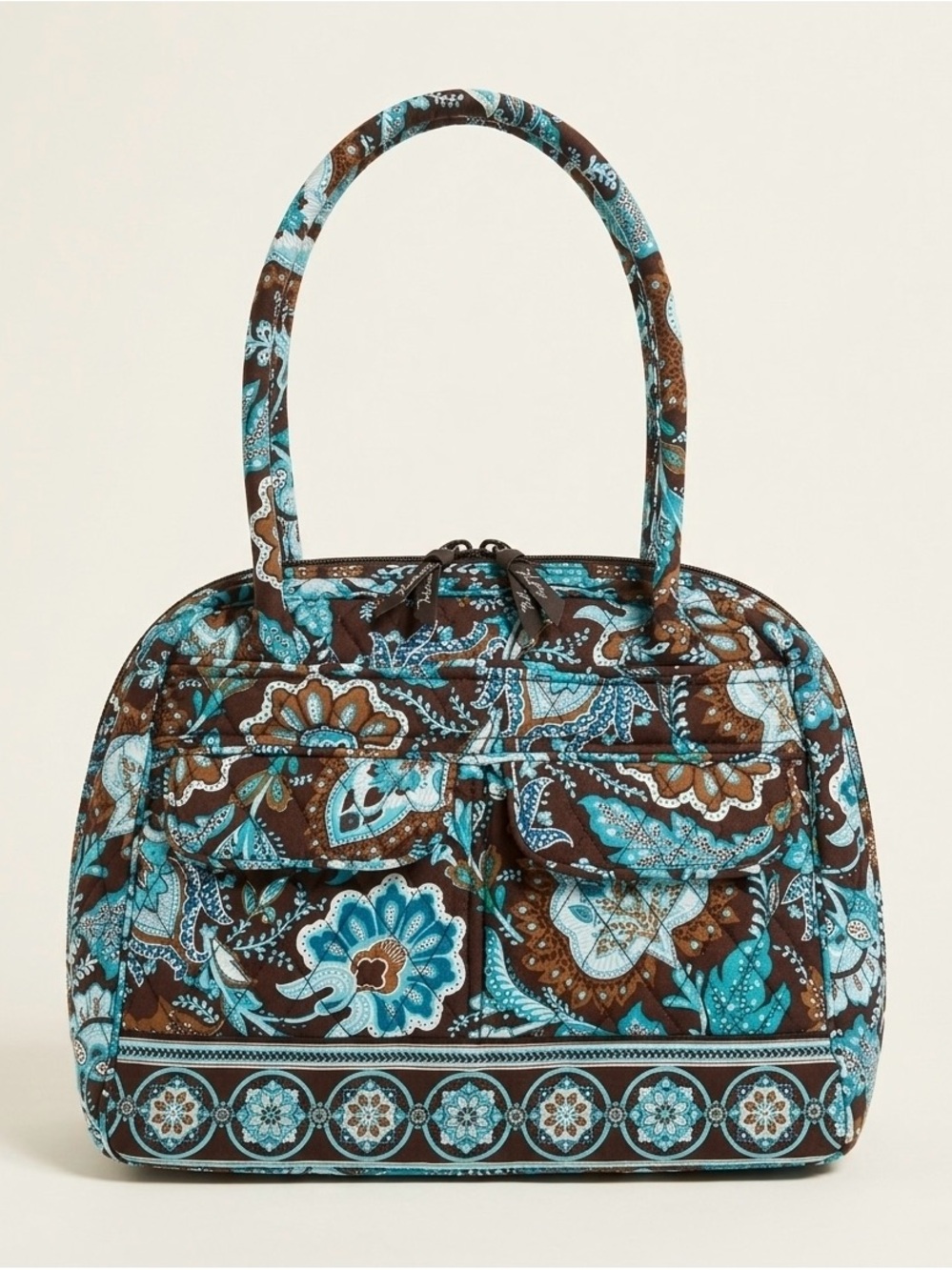 Vera Bradley Java Blue Satchel Quilted Paisley Floral Tote - cottagecore
